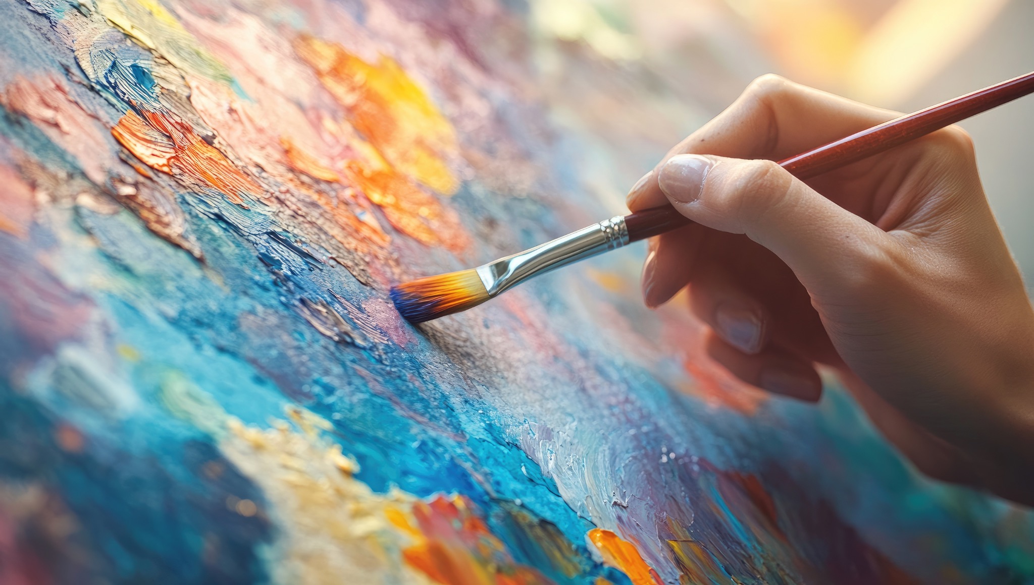 Artist painting with brush